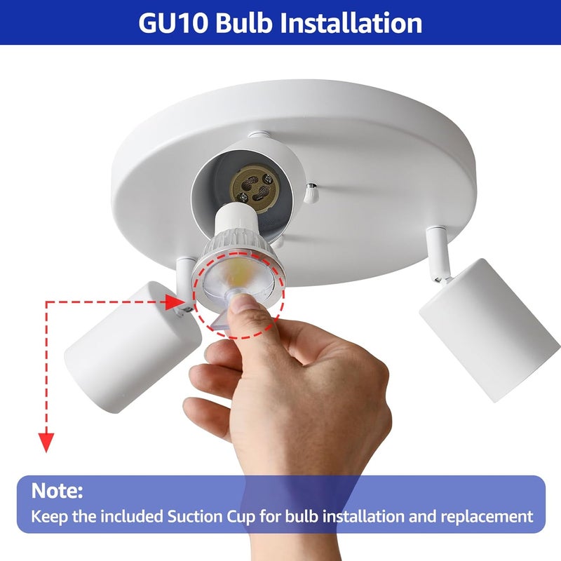 EGM 3 Light Track Lighting, White Round Track Lighting Fixtures, GU10 Flush Mount Directional Ceiling Light for Kitchen, Bedroom, Office, Picture Wall - Image 3